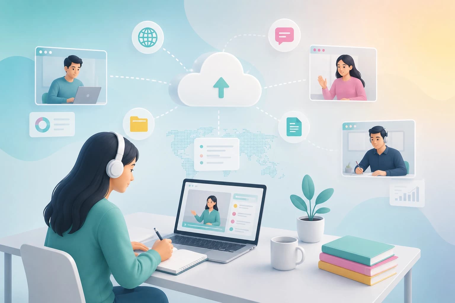 Students learning online through digital tools